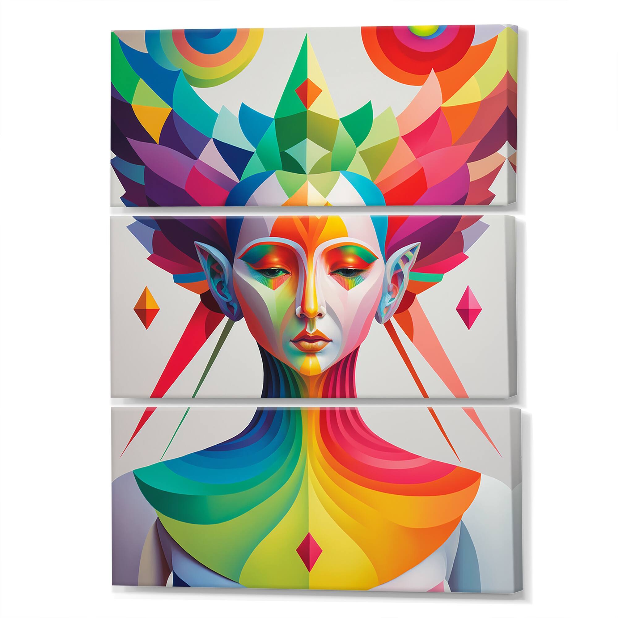 Designart "Abstract Rainbow Portrait III" Modern Woman Canvas Art Print